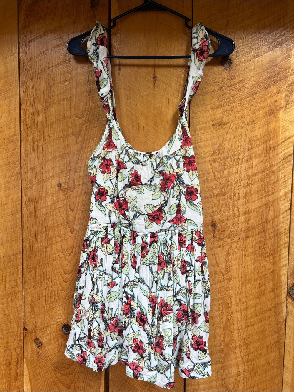 Free People White Floral Sun Dress with Red Blossoms